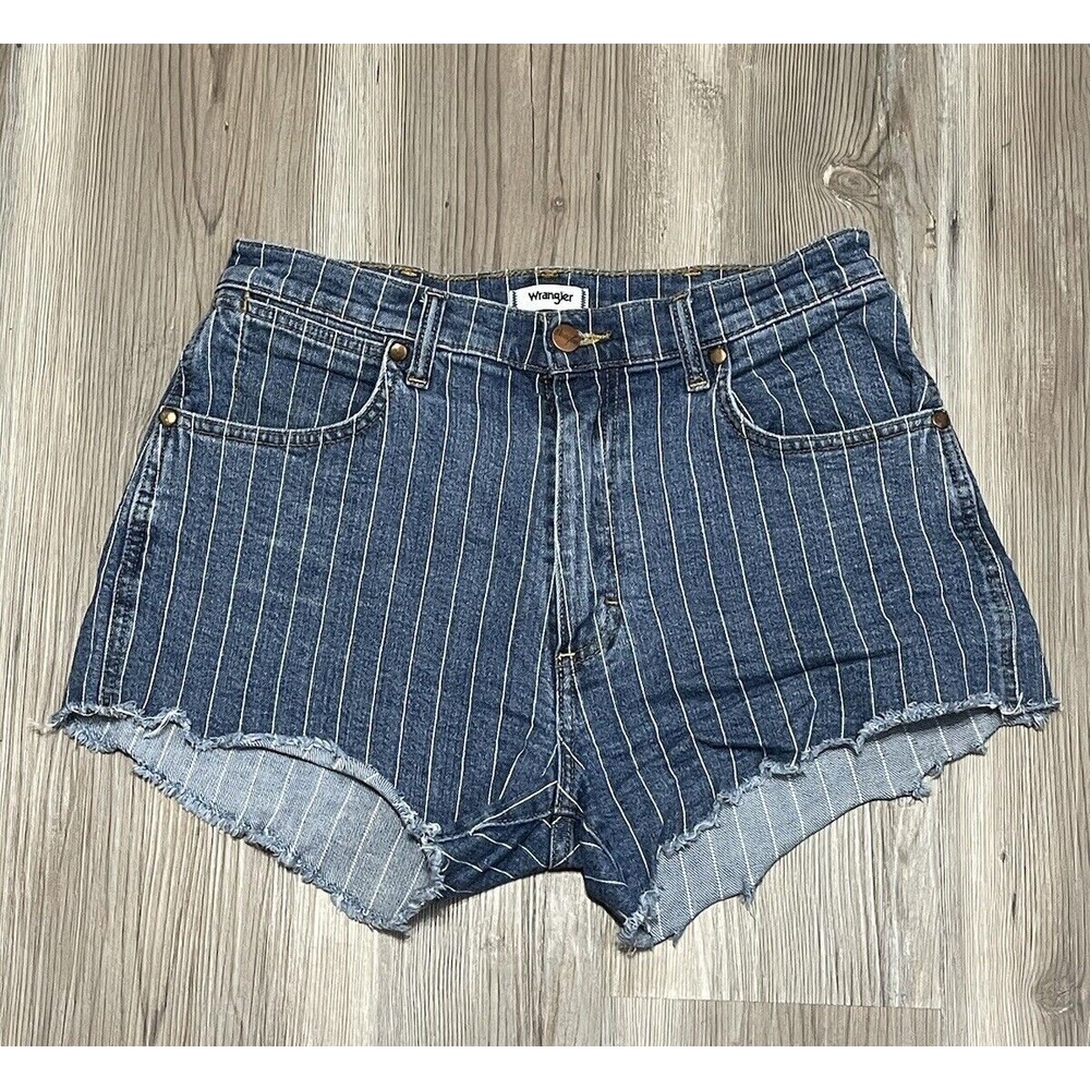 Wrangler Womens Size 27 Blue Striped Denim Cut Off Raw Hem Jean Shorts